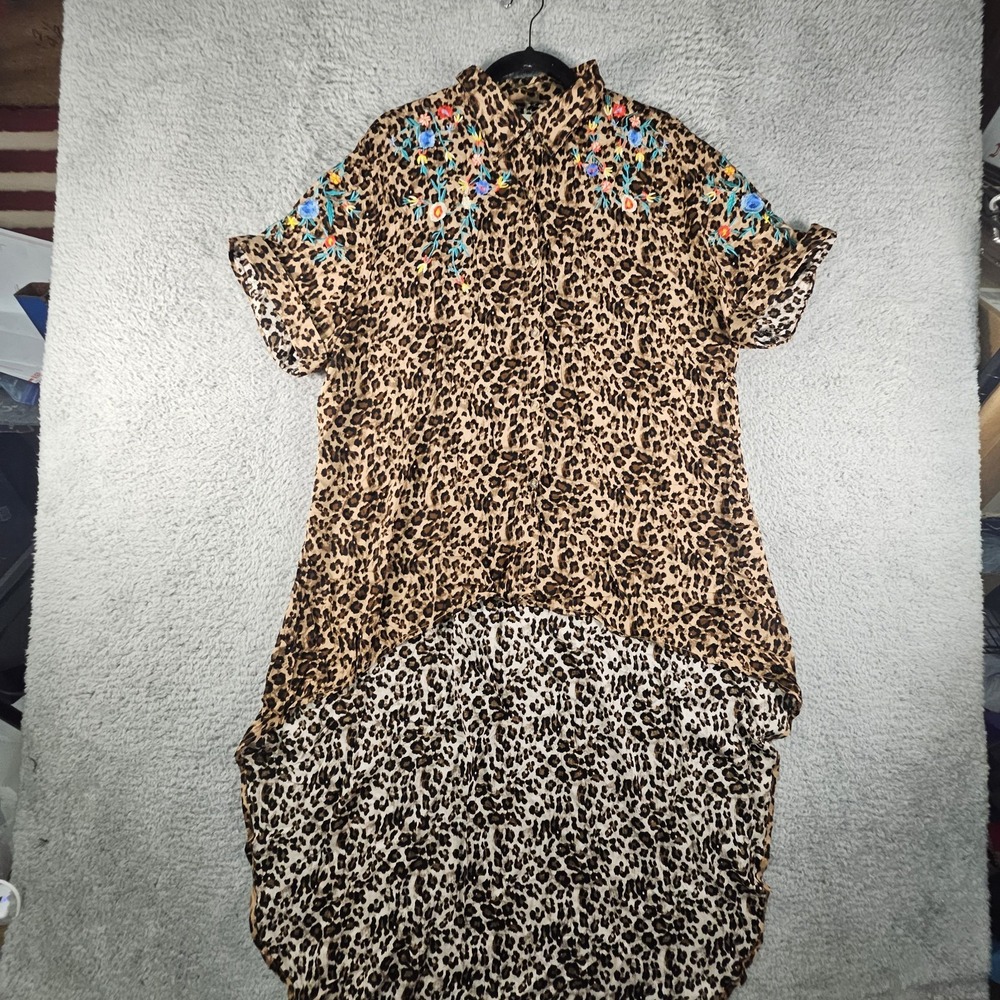 Grace & Emma High Low Tunic Top Womens‎ 2XL Cheetah Embroidere Blouse Swim Cover - Picture 2 of 14